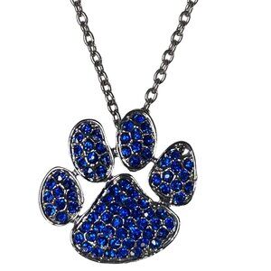 Pet Lover Paw Print Necklace  Rhinestone Statement Pendent Silver Plated u Jewel